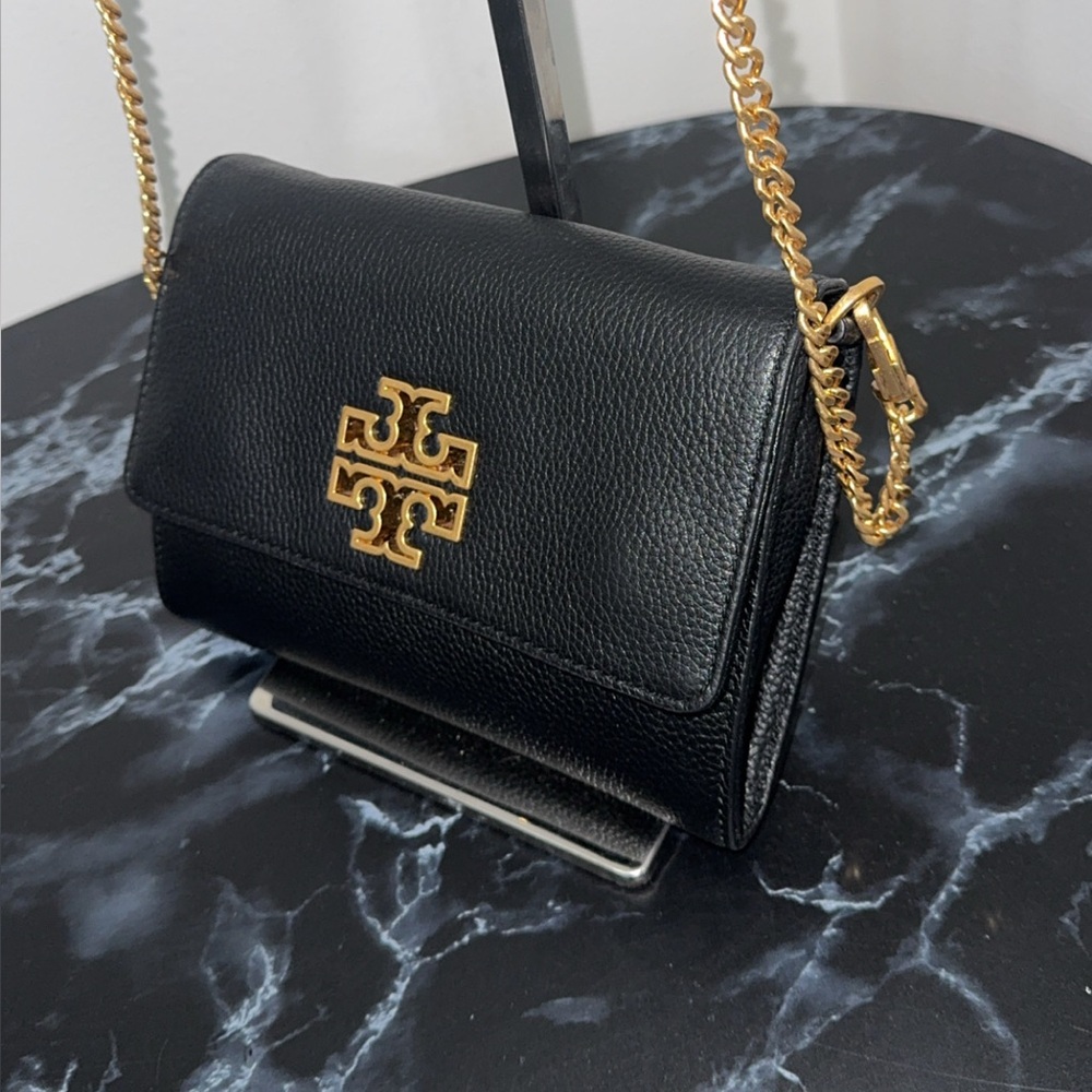 TORY BURCH Britten Chain Wallet Black Leather Bag AUTHENTIC - LIKE NEW - Picture 4 of 10